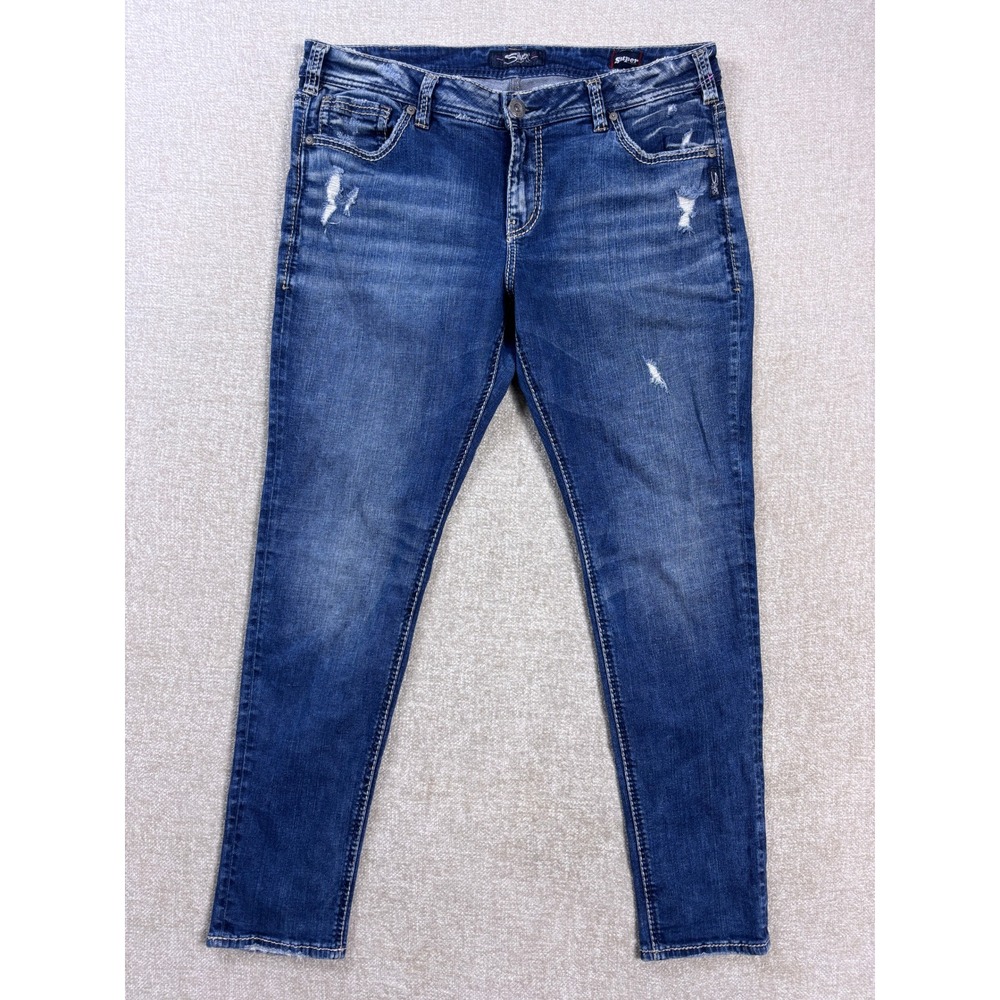 Silver Jeans Co Girlfriend Super Stretch Distressed Denim Jeans Sz 16 L29